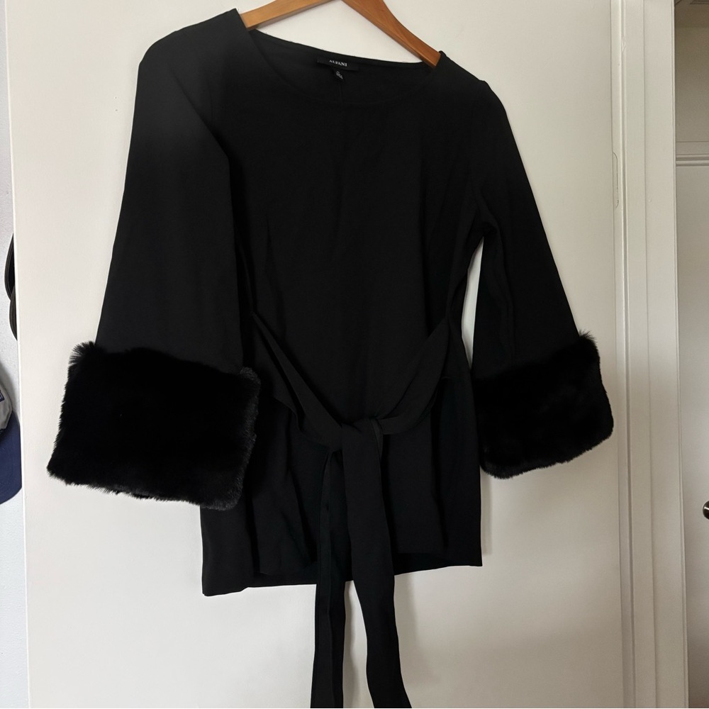 NWT Chic Black Top with Faux Fur Cuffs